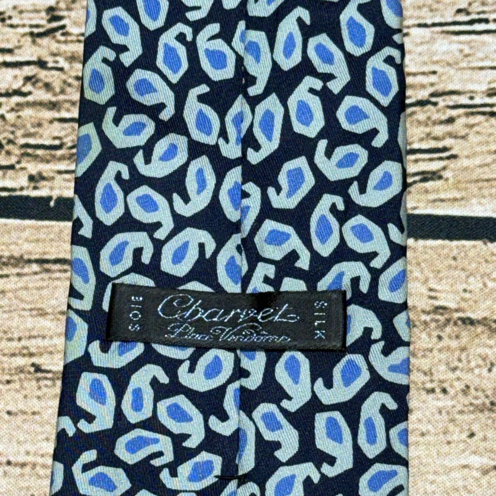 Charvet Necktie Mens OS Blue Geometric Paisley Silk Luxury Hand Made France